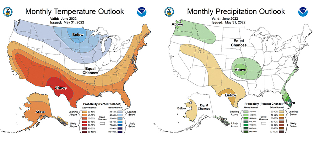 Monthly temperature and precipitation outlook for June
